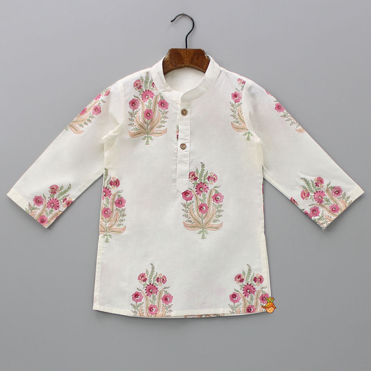 Floral Printed Kurta With Handworked Jacket And Dhoti.