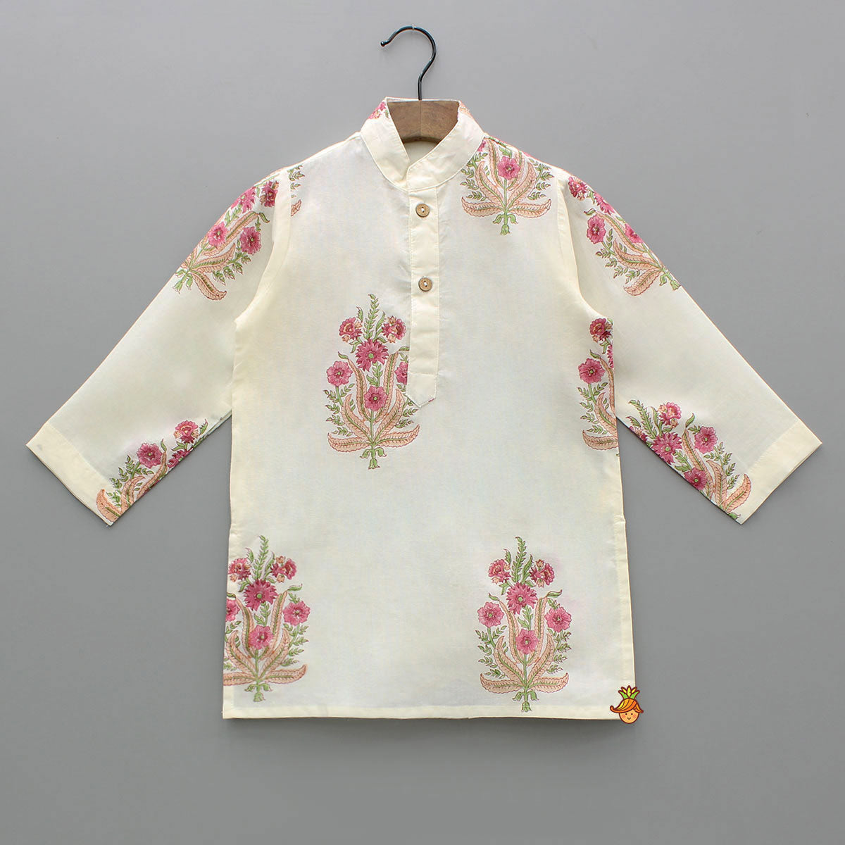 Floral Printed Kurta With Handworked Jacket And Dhoti.