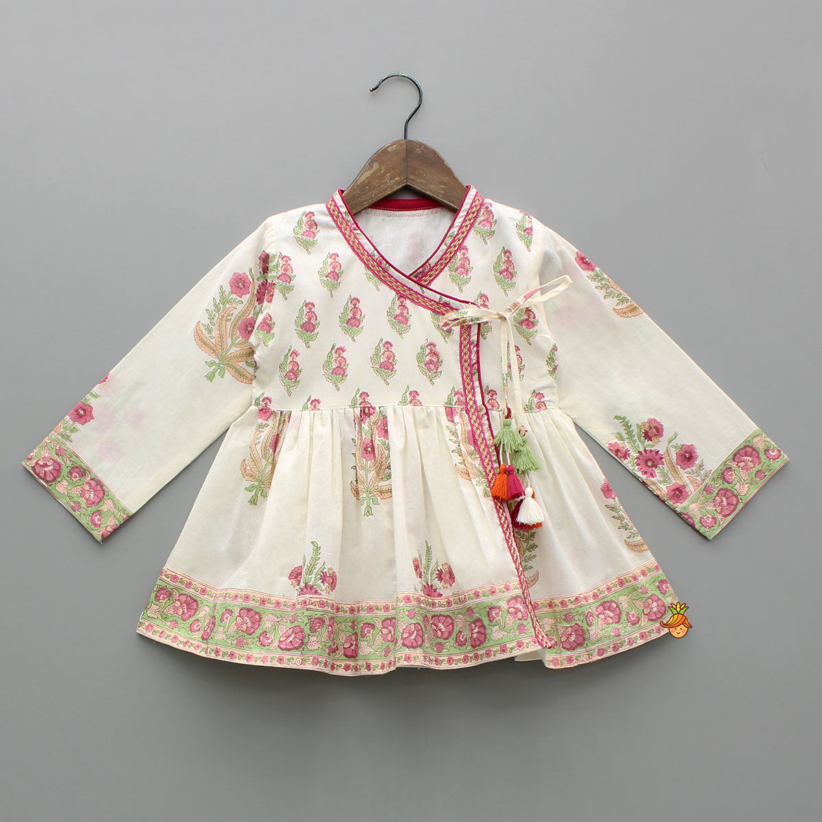 Floral Angarkha Kurti And Chevron Printed Tulip Pants