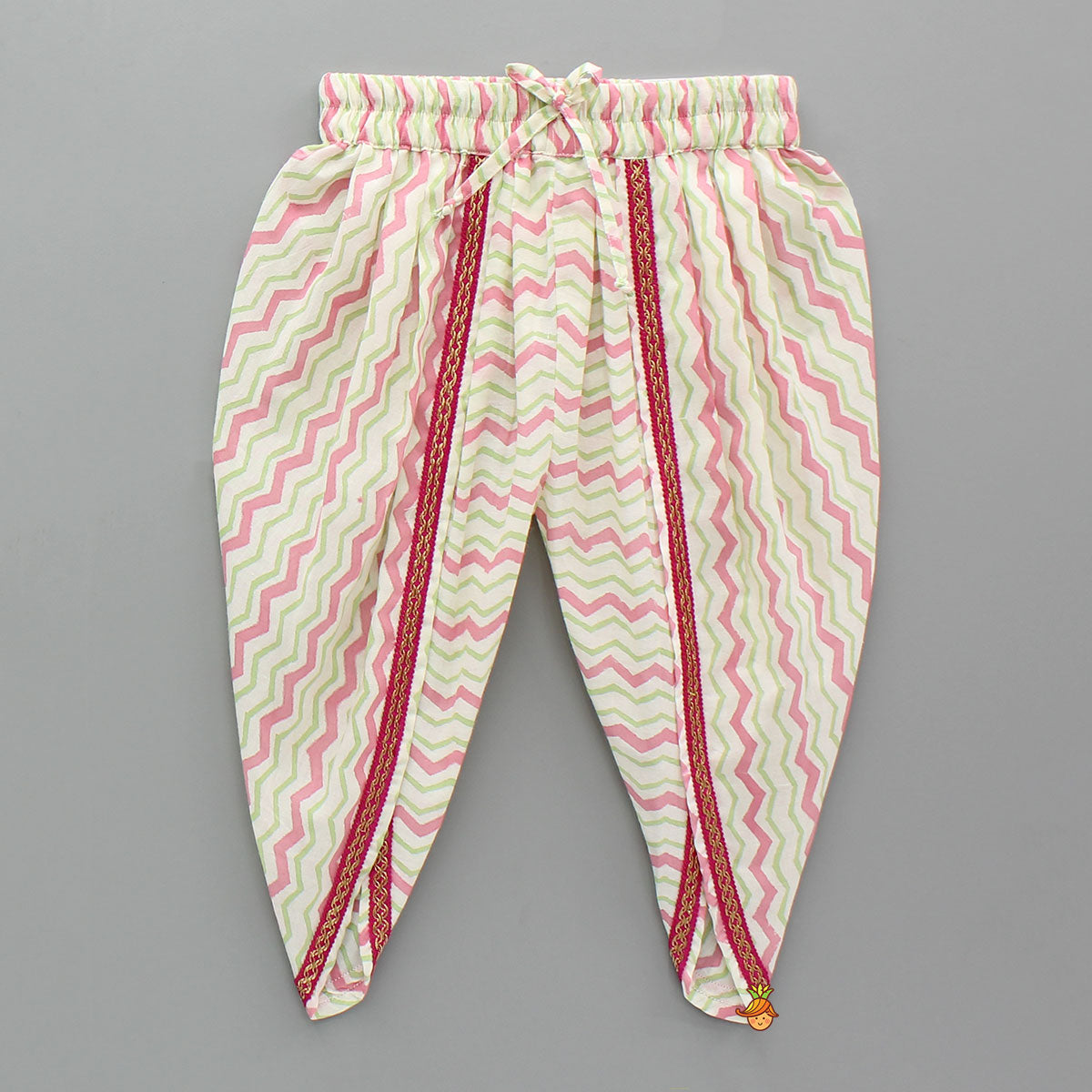 Floral Angarkha Kurti And Chevron Printed Tulip Pants