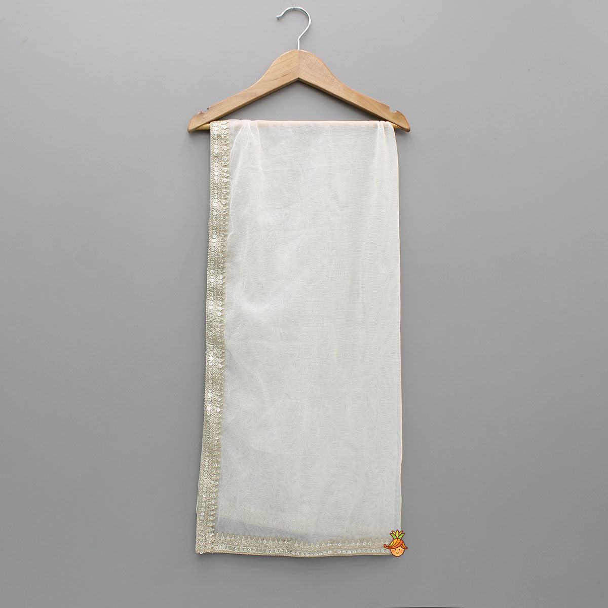 Sequin Lace Work Off White Net Dupatta
