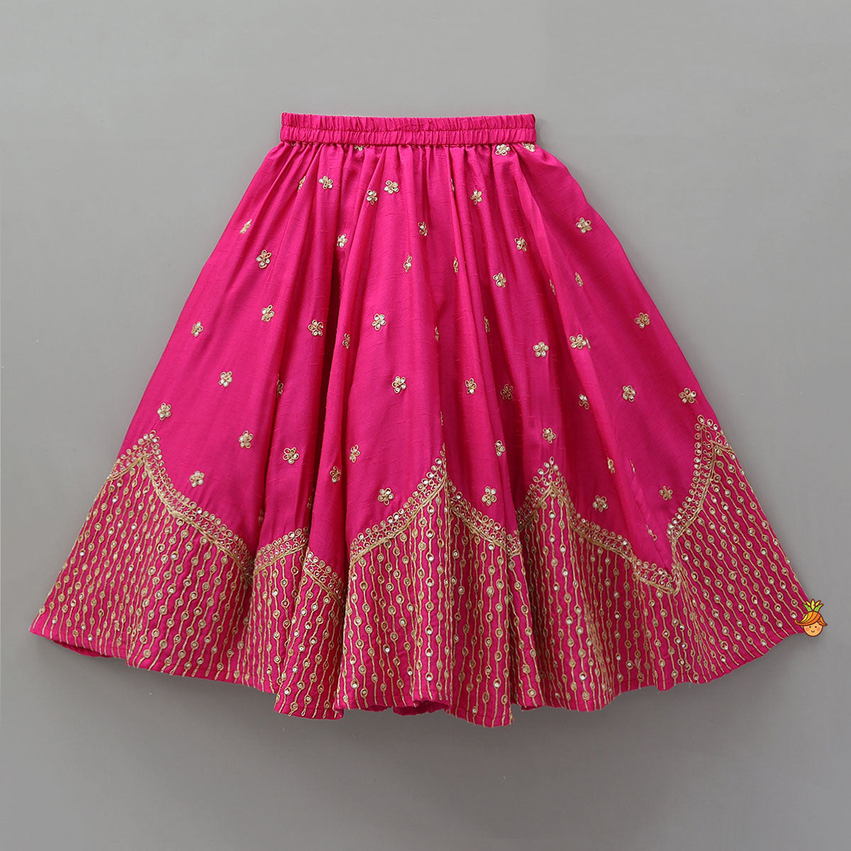 Sequin Embroidered Pink Top And Lehenga With Matching Net Dupatta