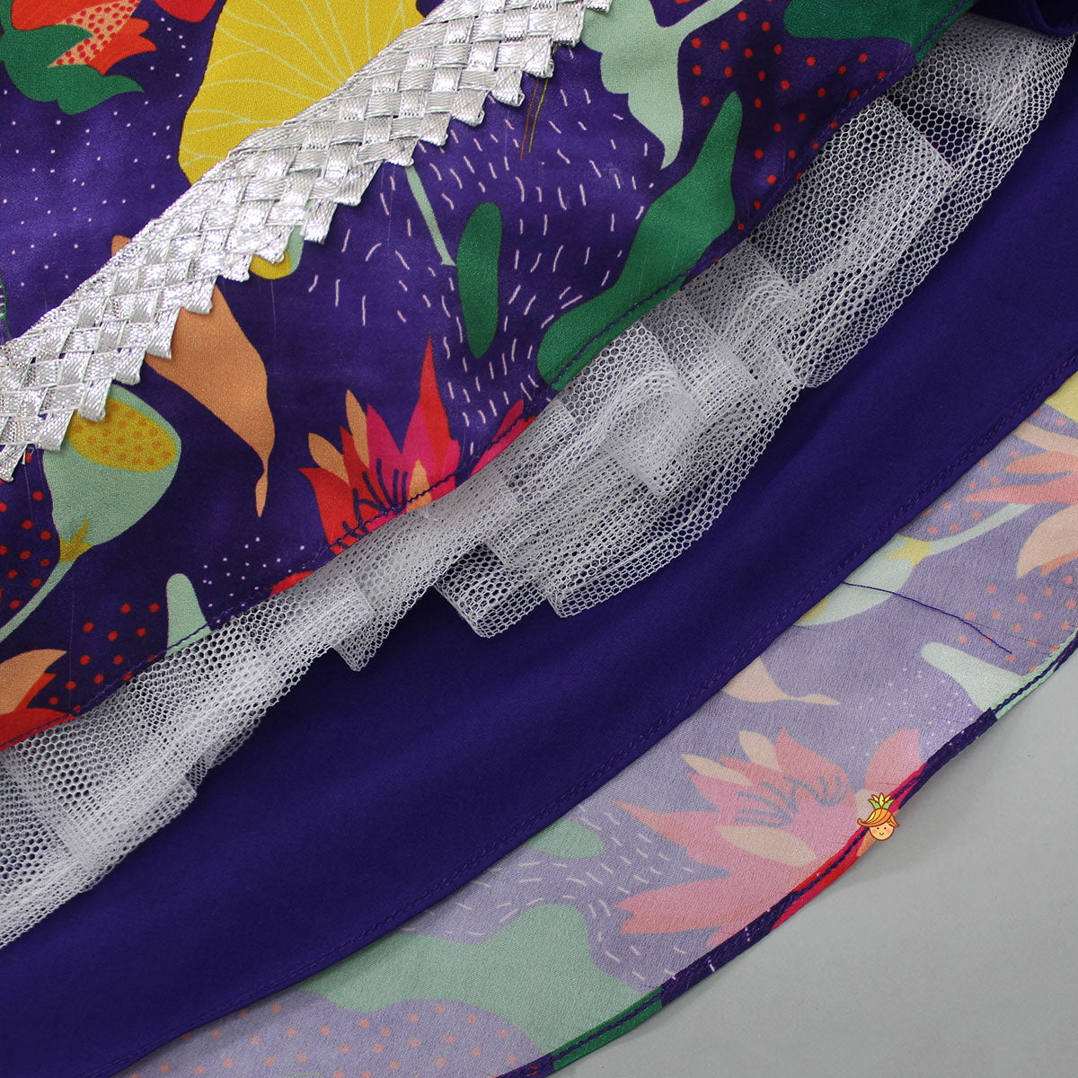 Gota Lacework Detail Top And Multicolour Printed Lehenga With Net Dupatta