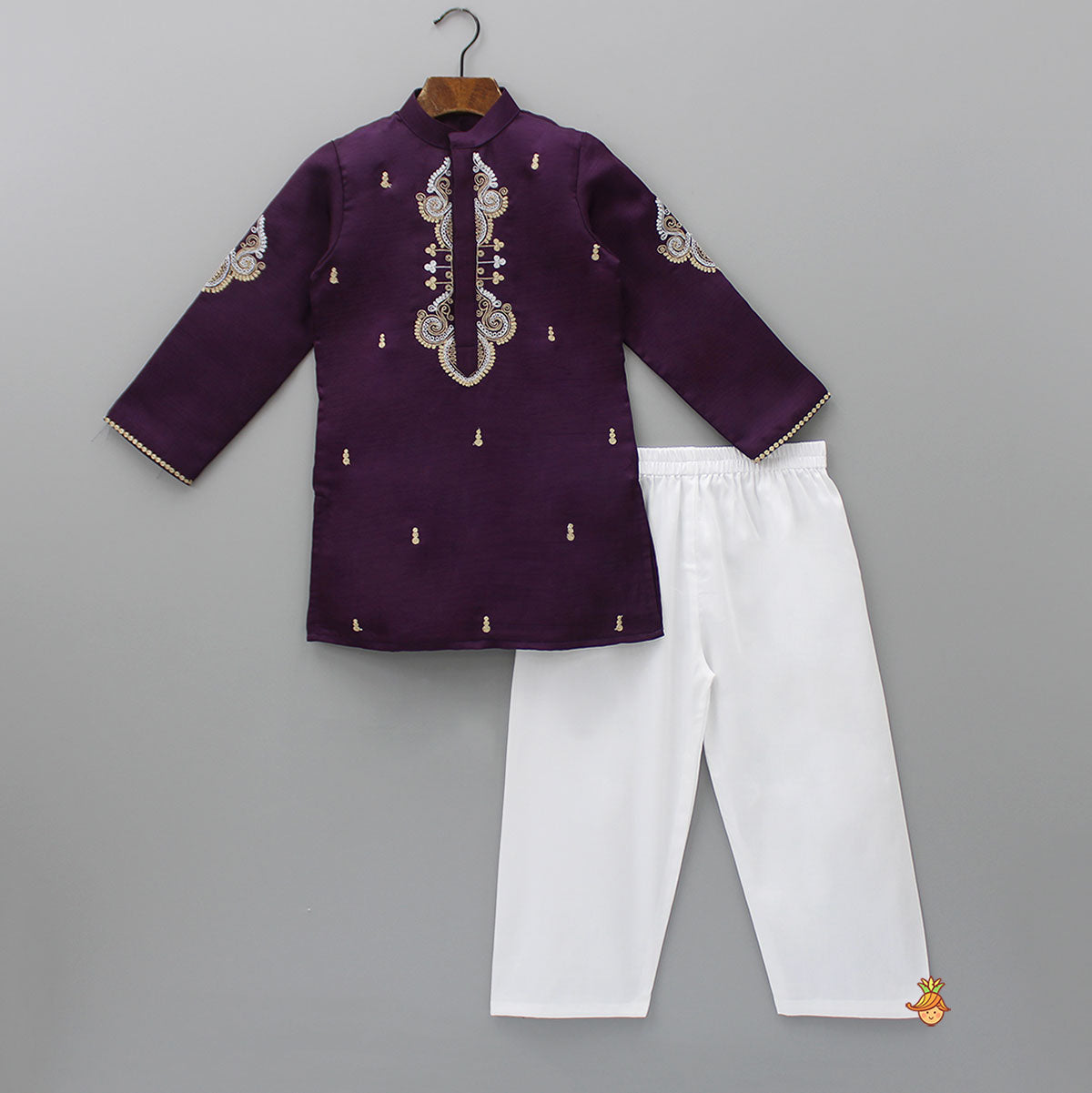 Purple Kurta With Dori Embroidery And Pyjama