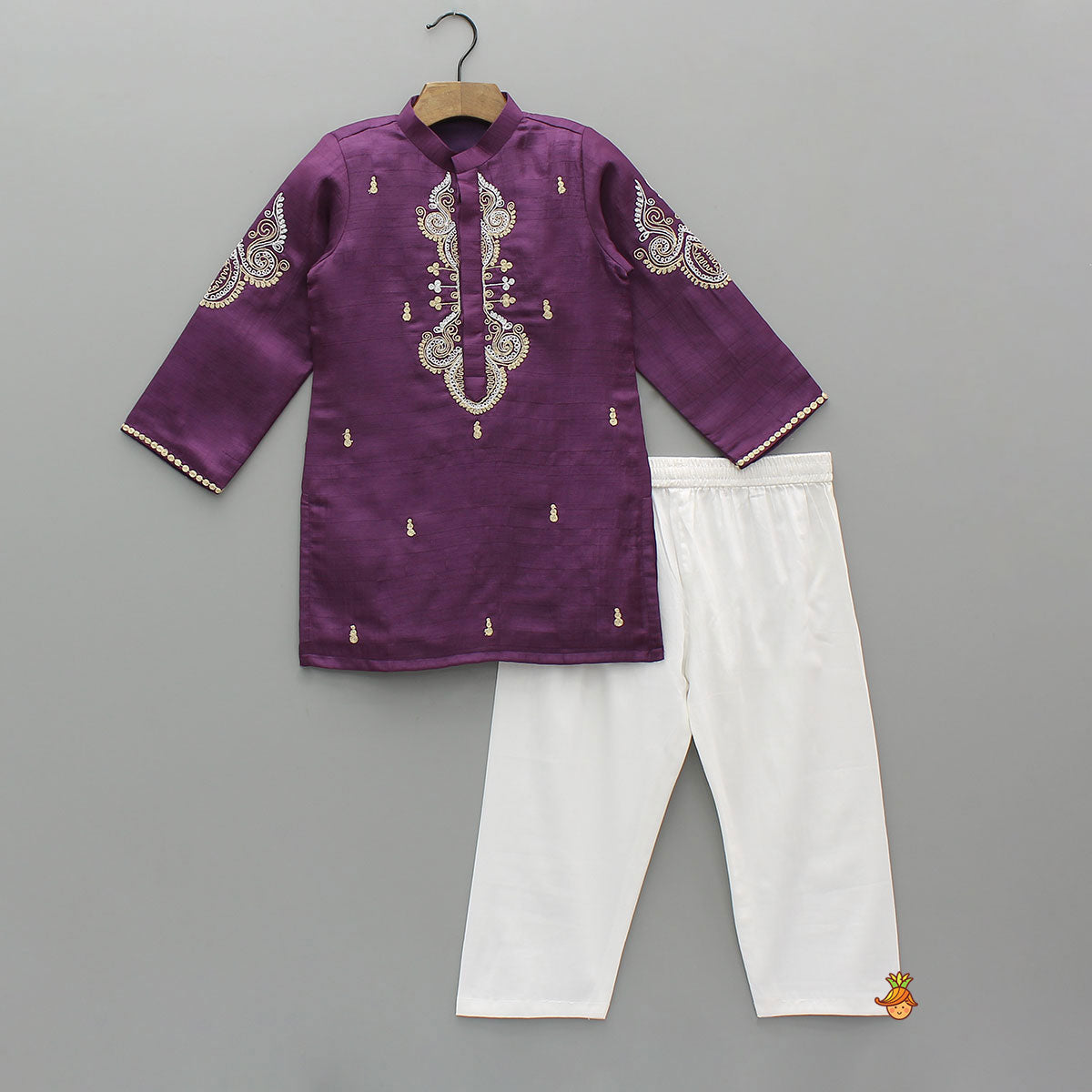 Purple Kurta With Dori Embroidery And Pyjama