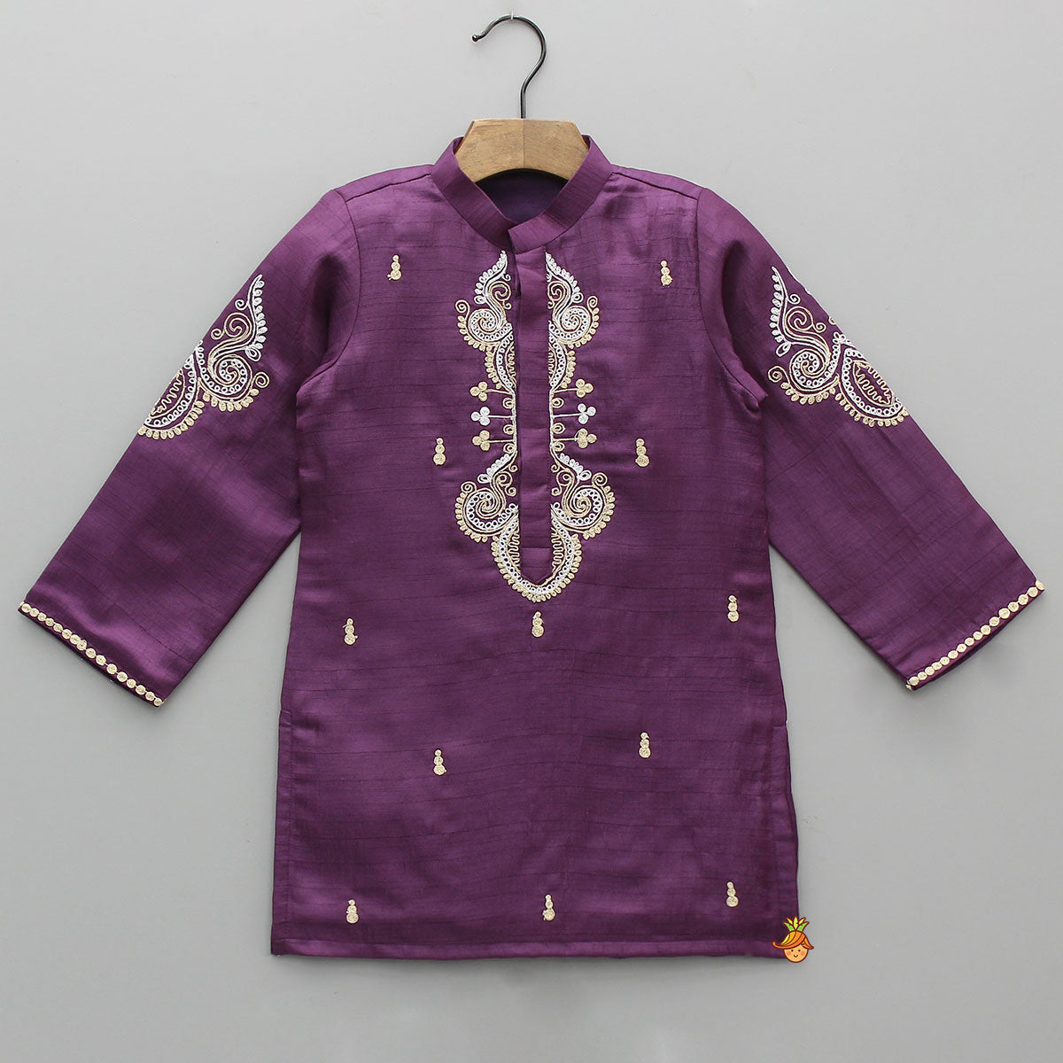 Purple Kurta With Dori Embroidery And Pyjama