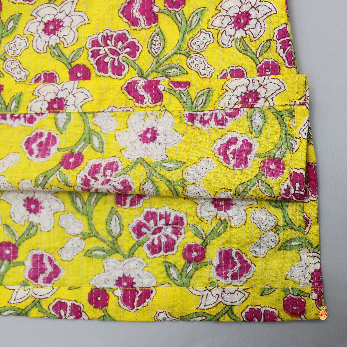 Yellow Floral Printed Side Open Kurta With Pyjama