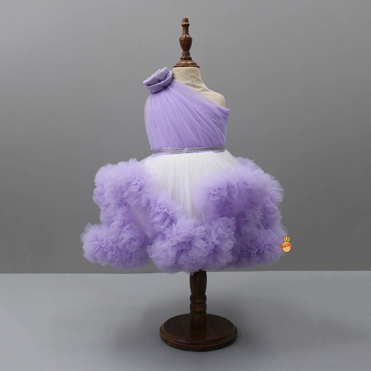 Swirl Flower Adorned One Shoulder Lavender Dress With Detachable Trail