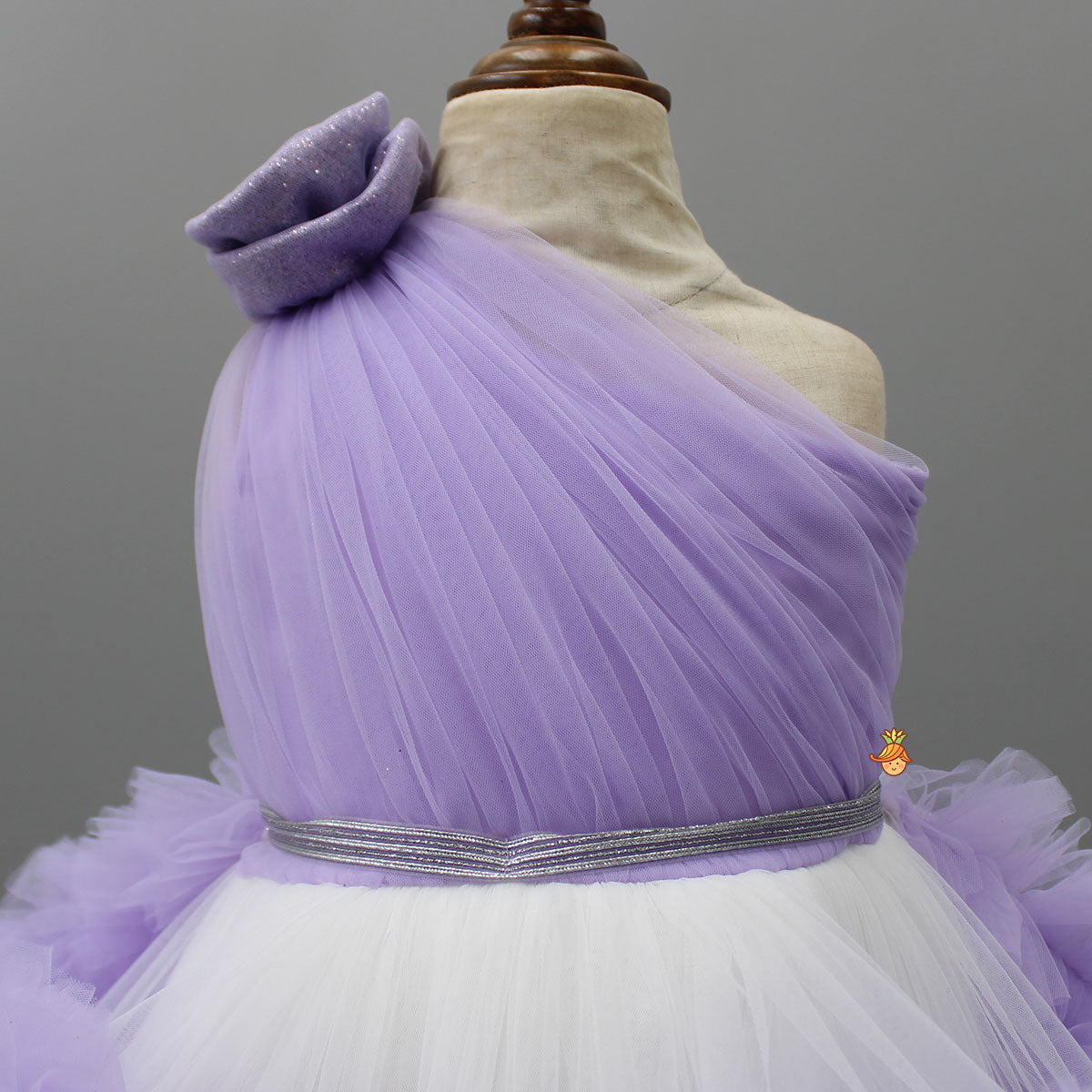 Swirl Flower Adorned One Shoulder Lavender Dress With Detachable Trail