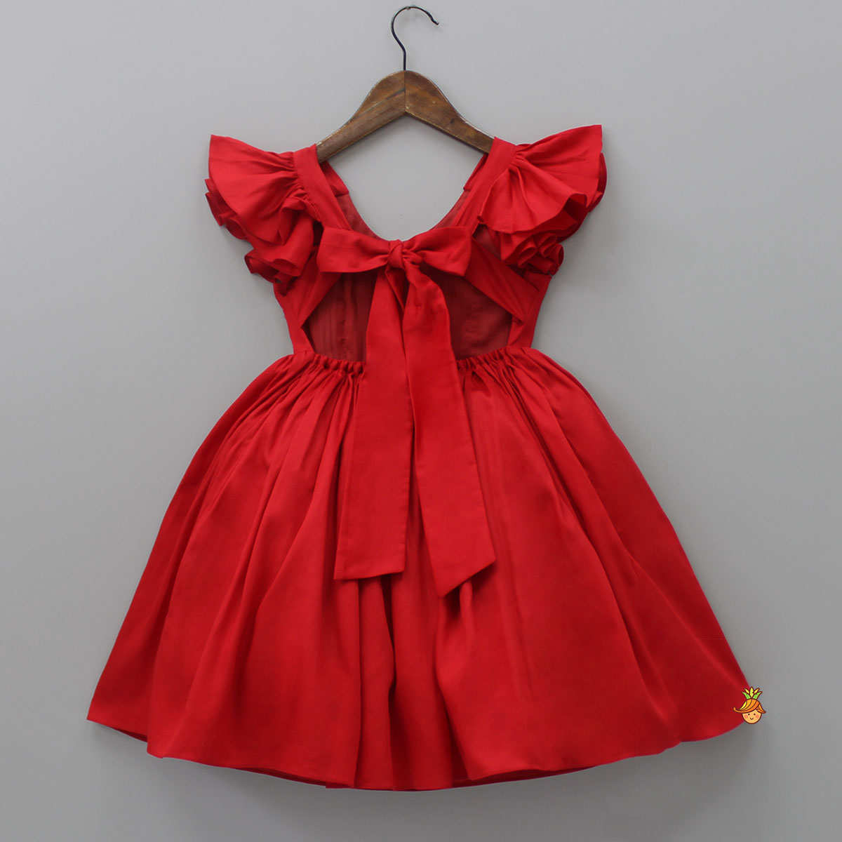 Red Hand Embroidered Frilly Dress