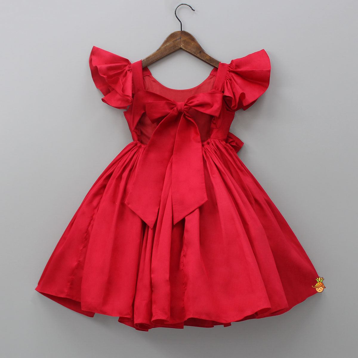 Red Hand Embroidered Frilly Dress