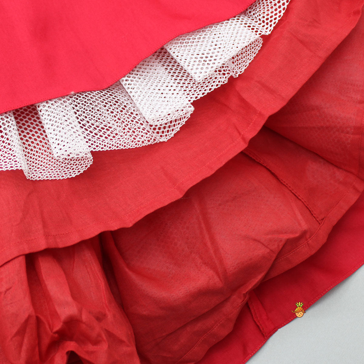 Red Hand Embroidered Frilly Dress