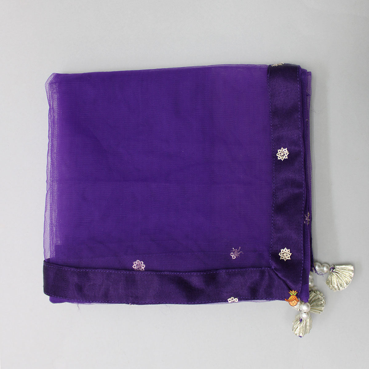 Sequin Embroidered Purple Top And Lehenga With Matching Net Dupatta