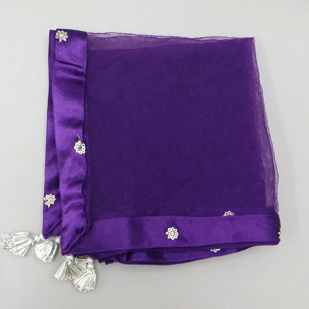 Sequin Embroidered Purple Top And Lehenga With Matching Net Dupatta