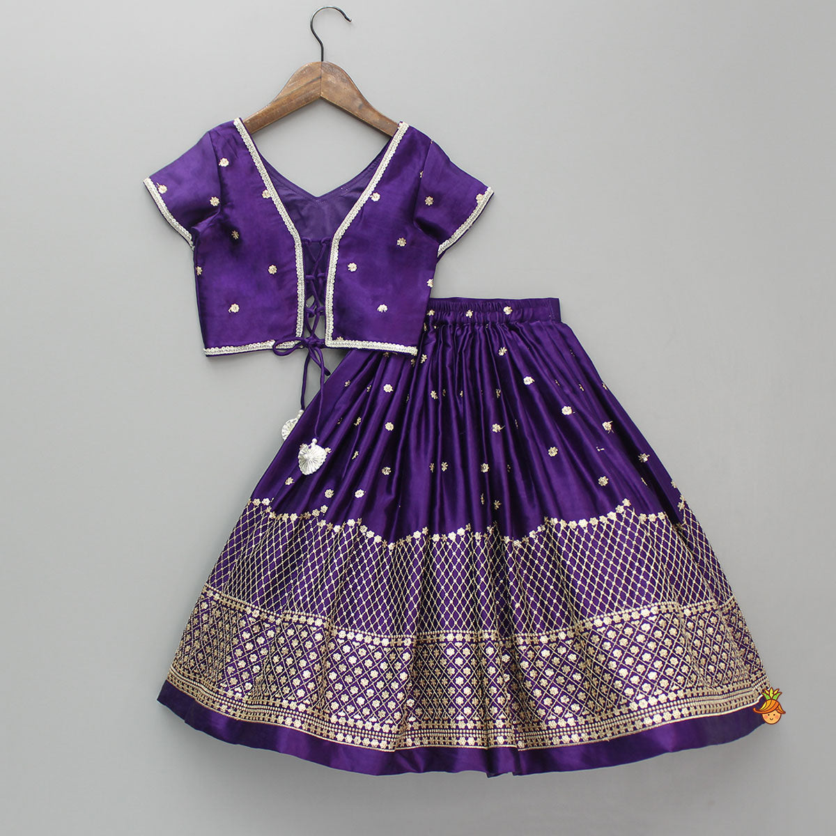 Sequin Embroidered Purple Top And Lehenga With Matching Net Dupatta