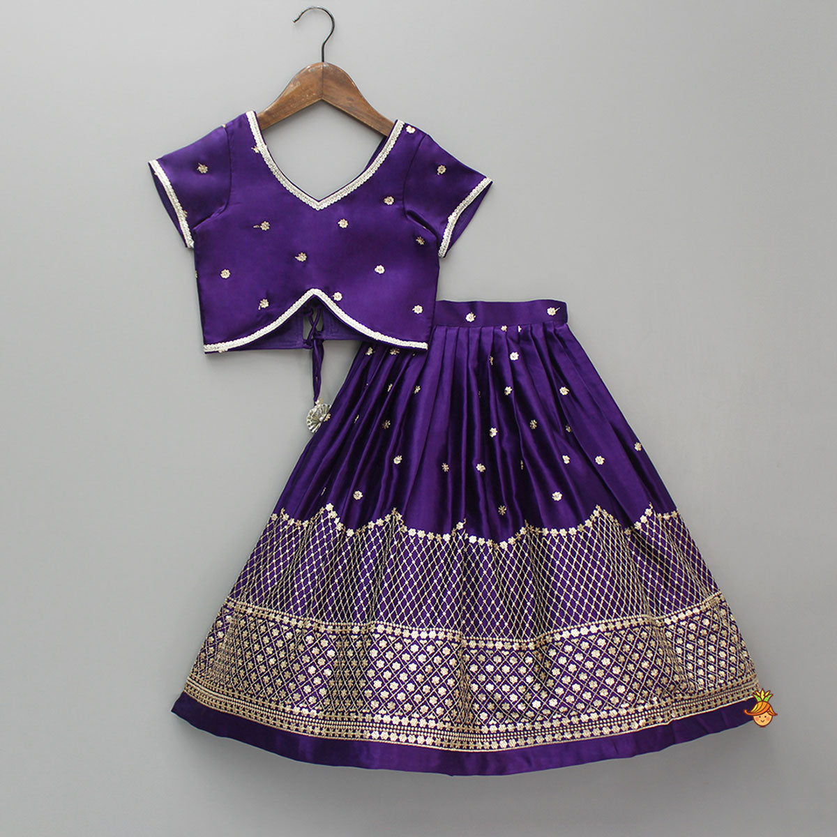 Sequin Embroidered Purple Top And Lehenga With Matching Net Dupatta