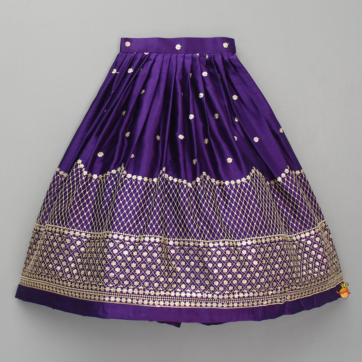 Sequin Embroidered Purple Top And Lehenga With Matching Net Dupatta