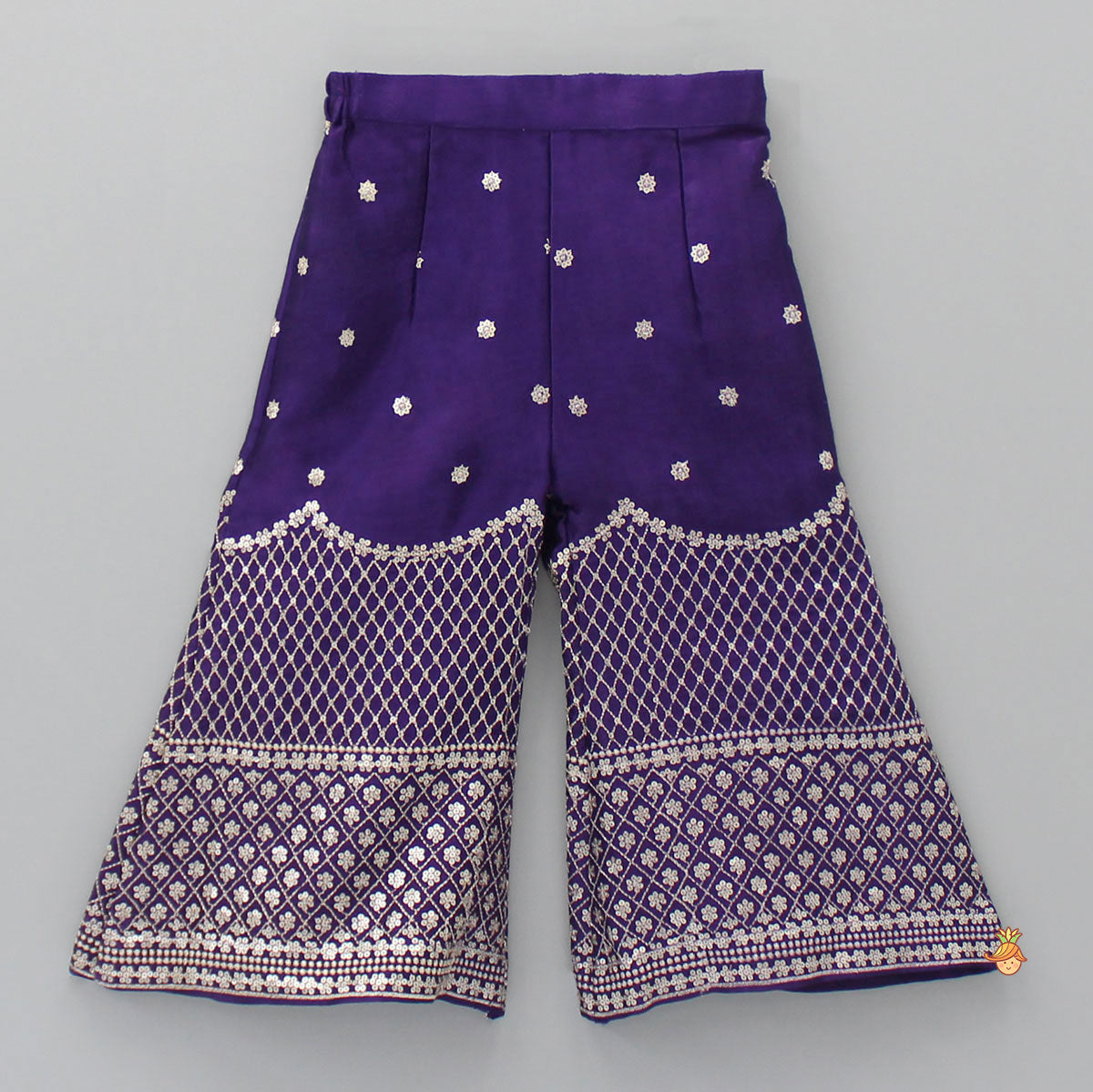 Sequins And Thread Embroidered Purple Strappy Kurti With Palazzo And Net Dupatta