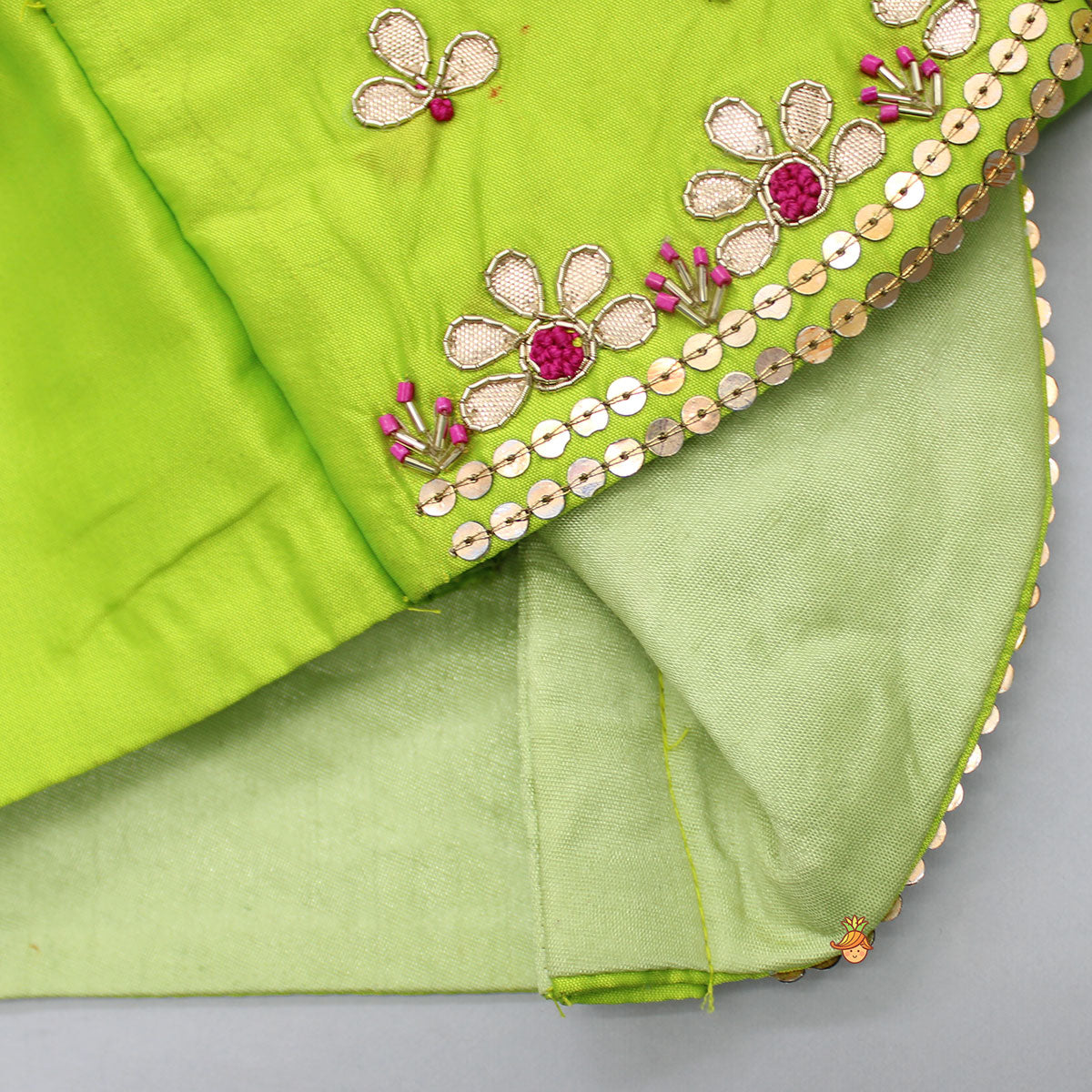 Green Embroidered Crop Top With Lehenga And Net Dupatta