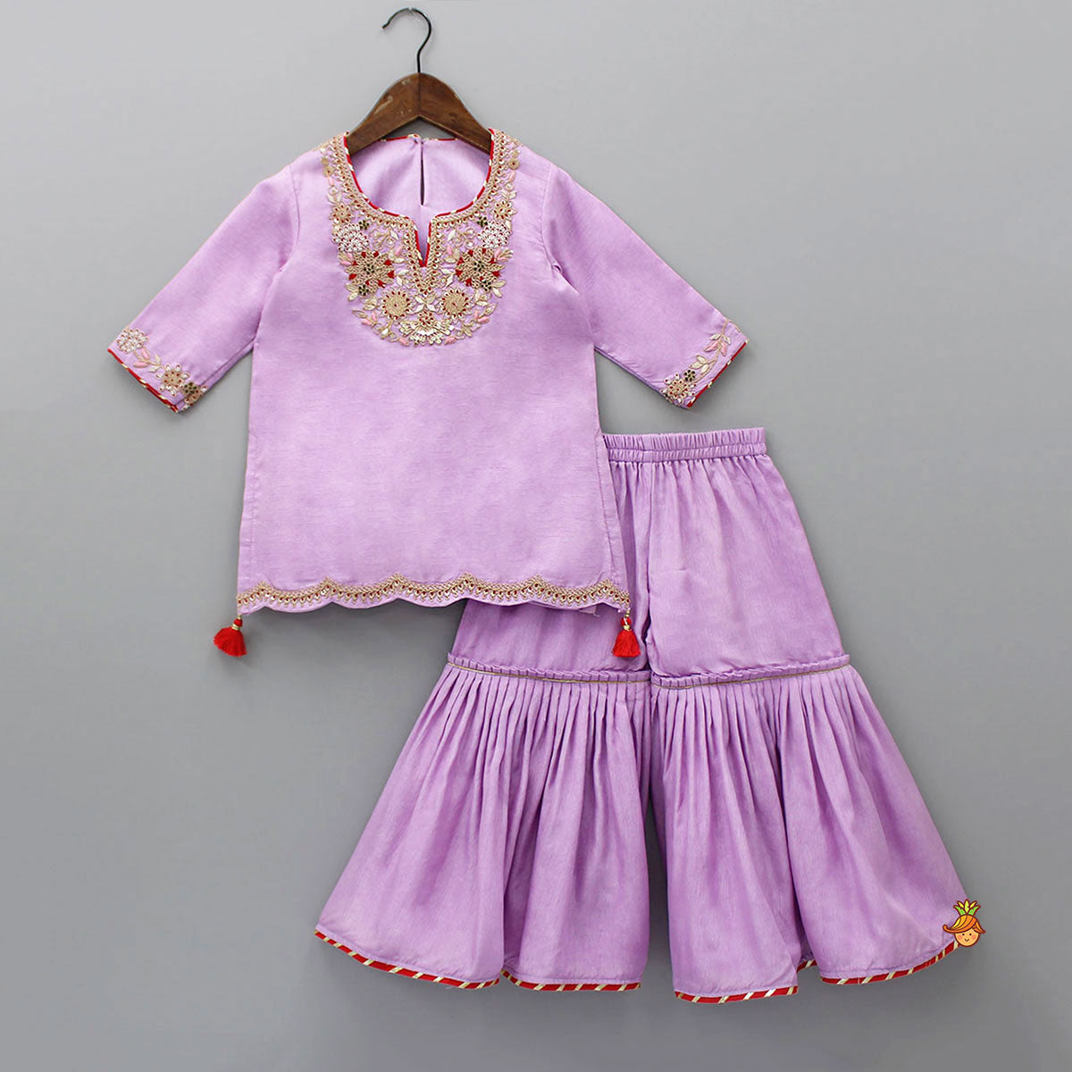 Embroidered Lavender Kurti And Sharara