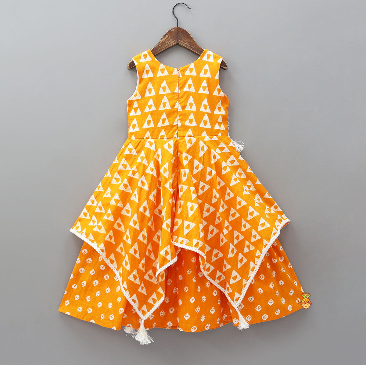 Orange Printed Kurti With Faux Mirror Work Flap