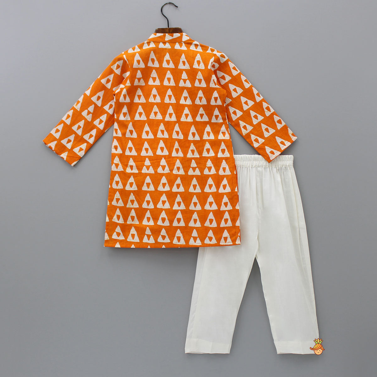 Orange Printed Kurta With One Side Flap And Pyjama
