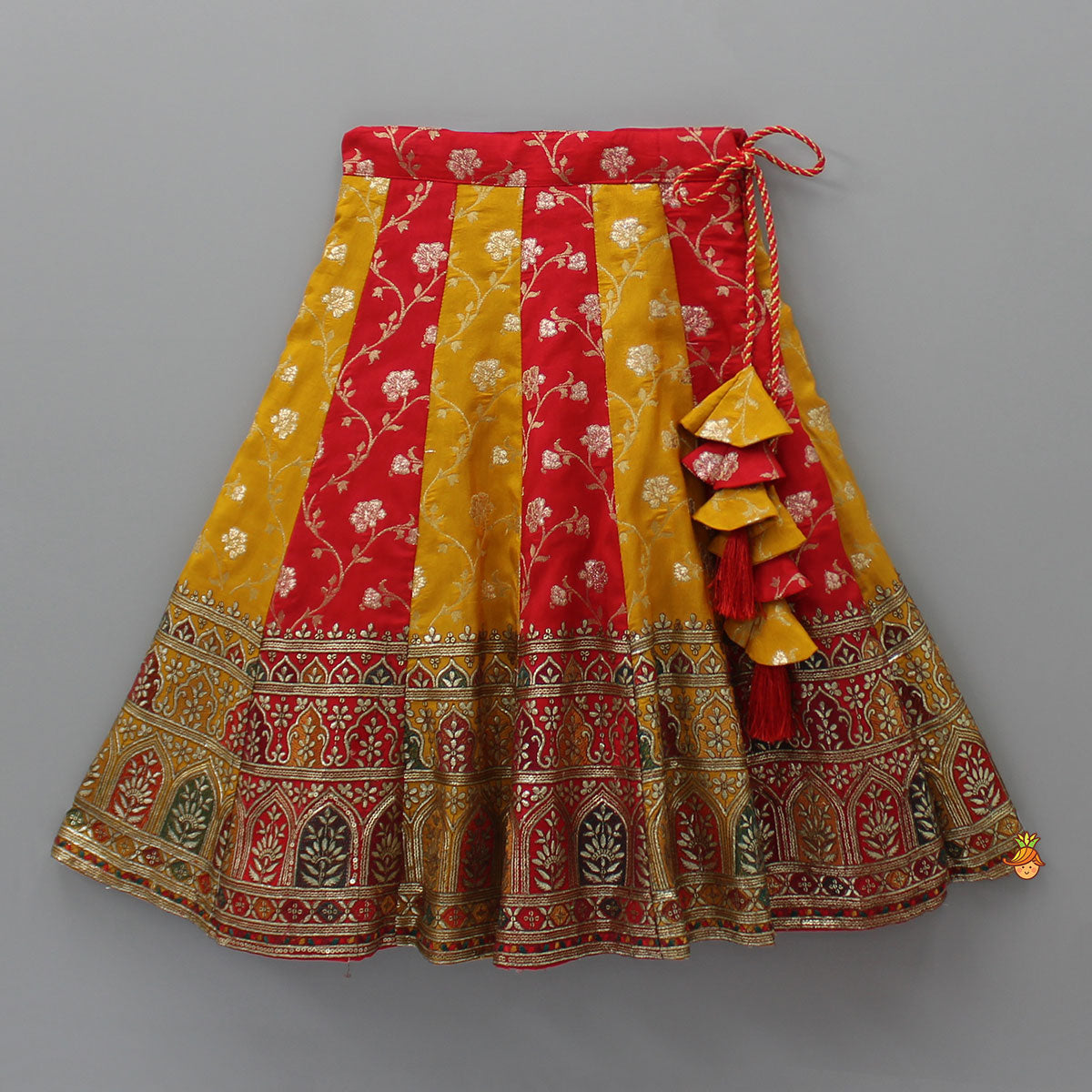 Embroidered Backless Top With Colour Blocked Lehenga And Net Dupatta