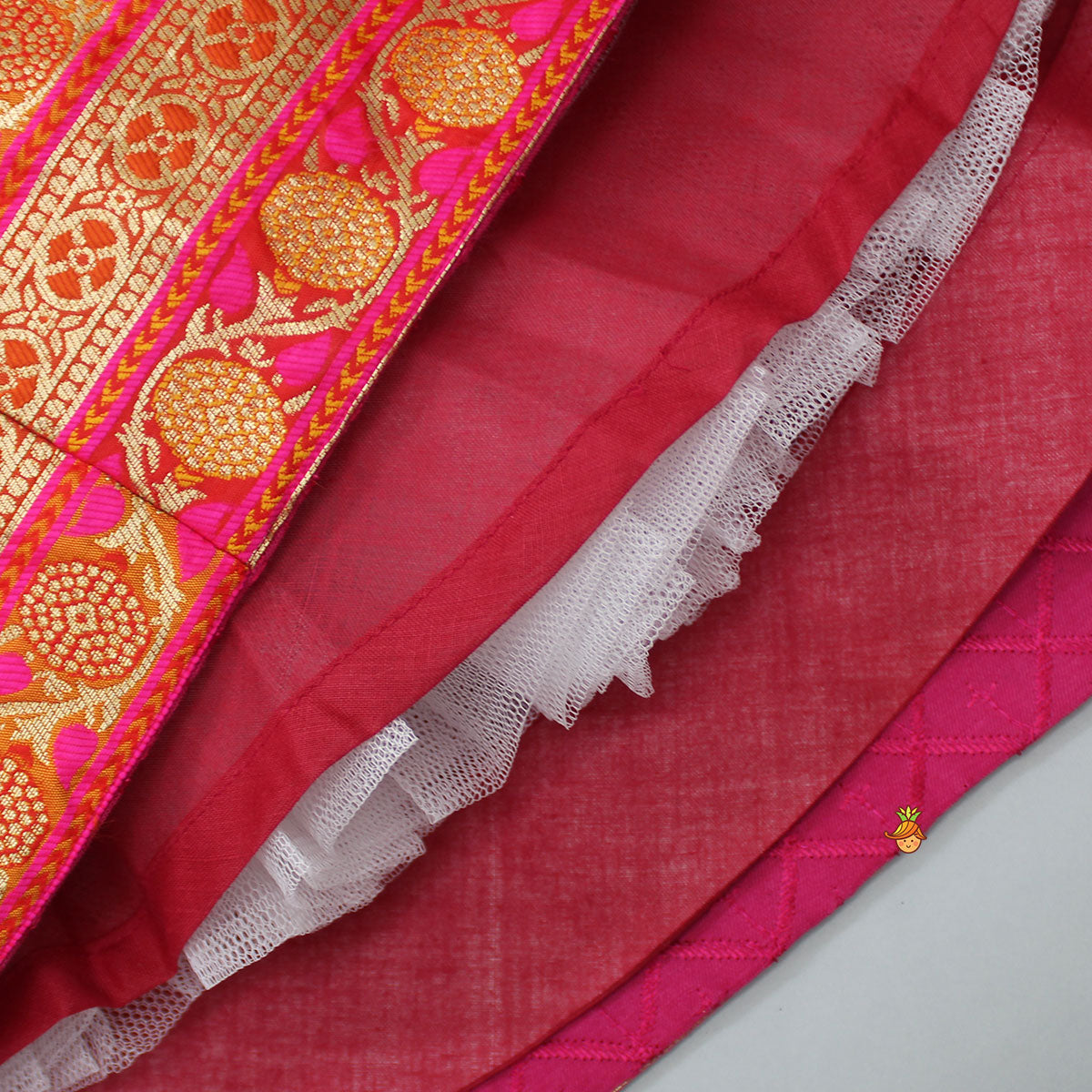 Brocade Strappy Top With Checks Embroidered Lehenga And Net Dupatta