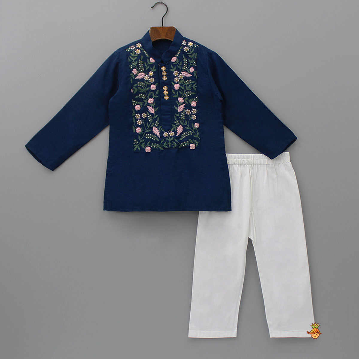 Floral Embroidered Kurta And White Pyjama