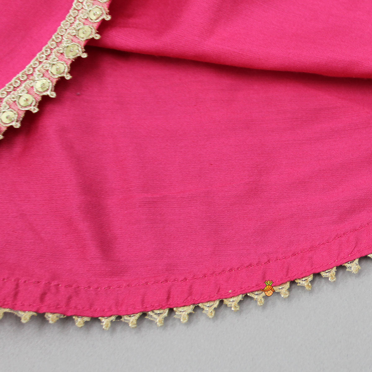 Pink Mirror Work Top With Inner And Ikat Printed Lehenga With Dupatta