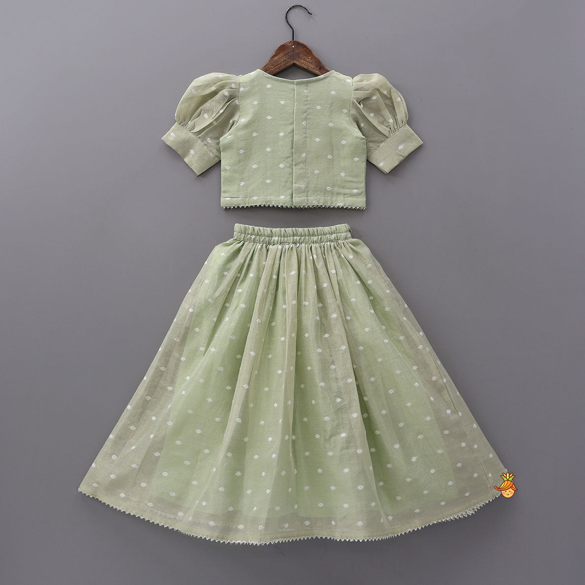 Green Butti Work Embroidered Top With Lehenga