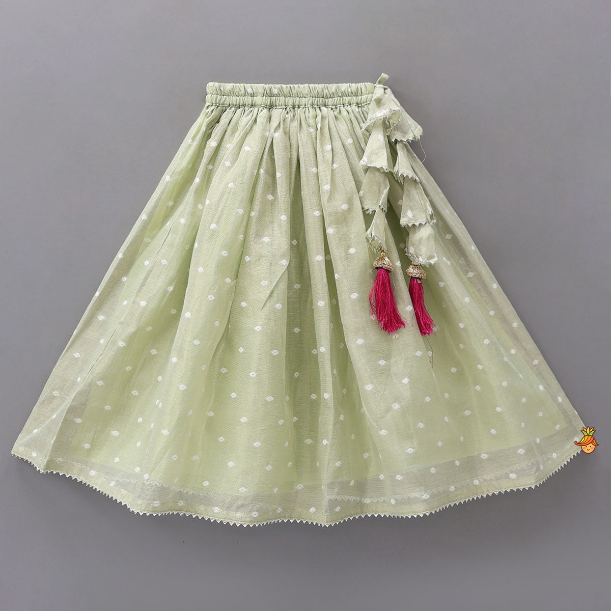 Green Butti Work Embroidered Top With Lehenga