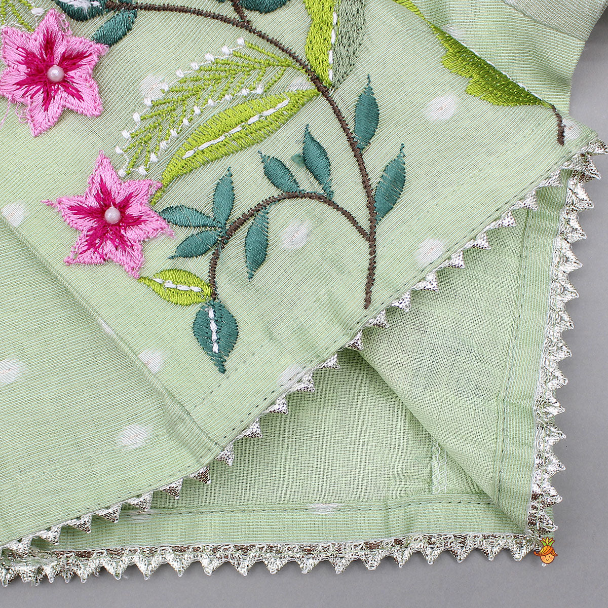 Green Butti Work Embroidered Top With Lehenga