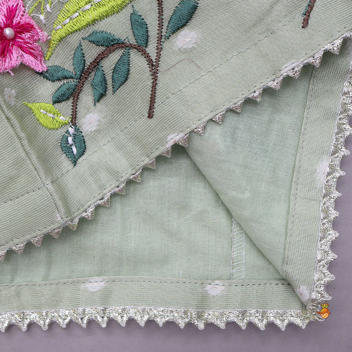 Green Butti Work Embroidered Top With Lehenga
