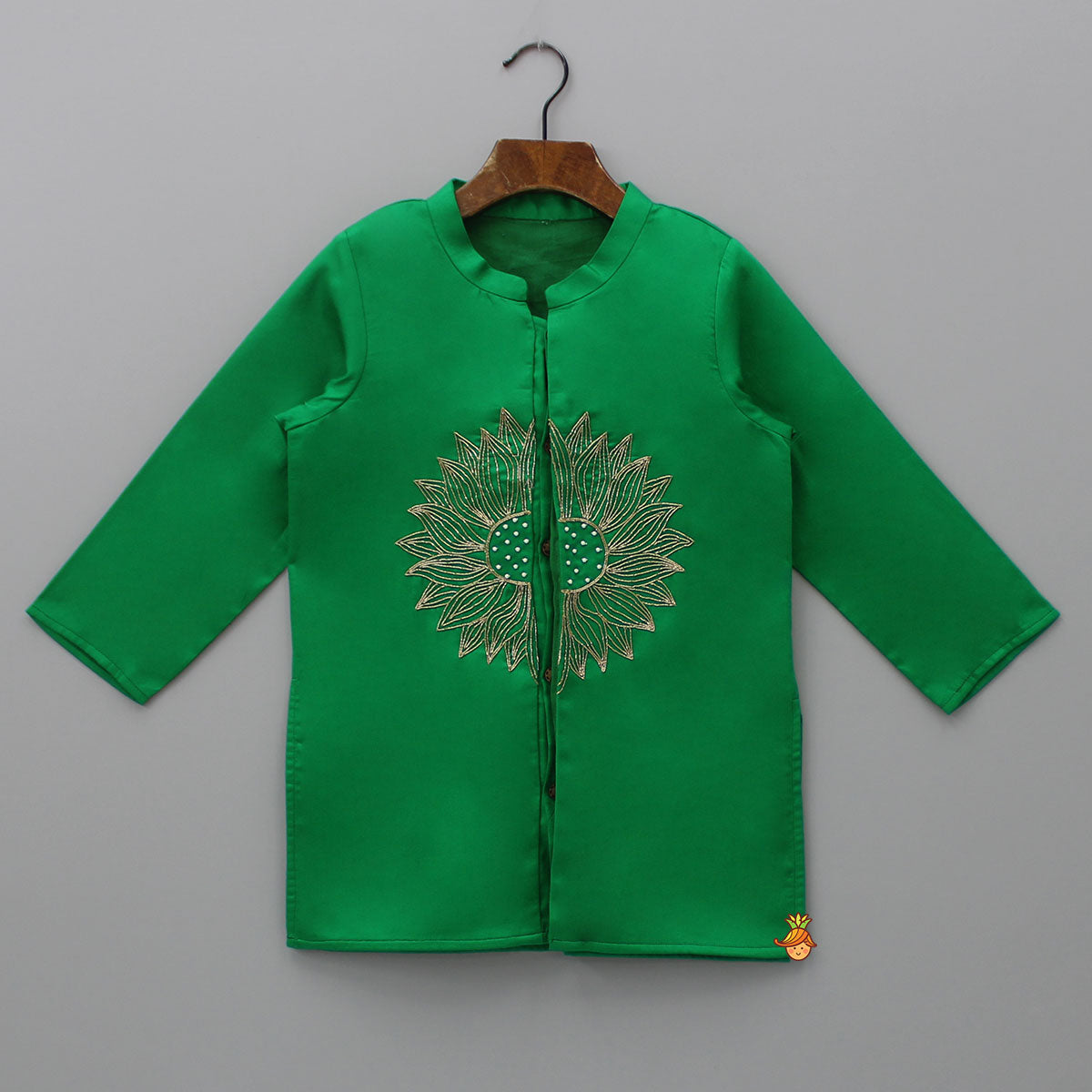 Green Embroidered Front Open Kurta With Pyjama