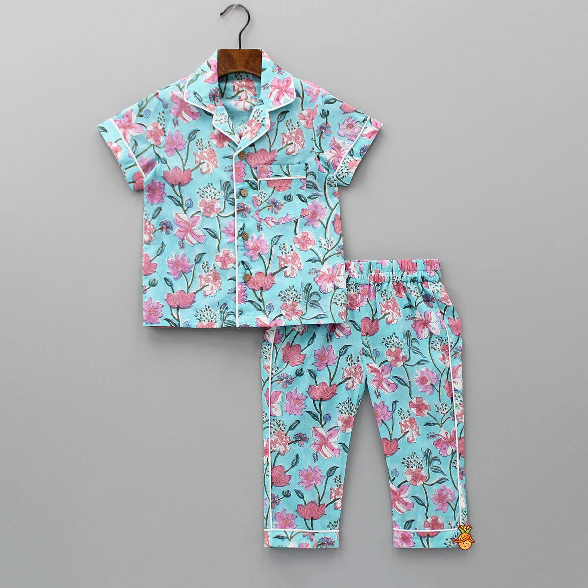 Hand Block Floral Printed Multicolour Sleepwear