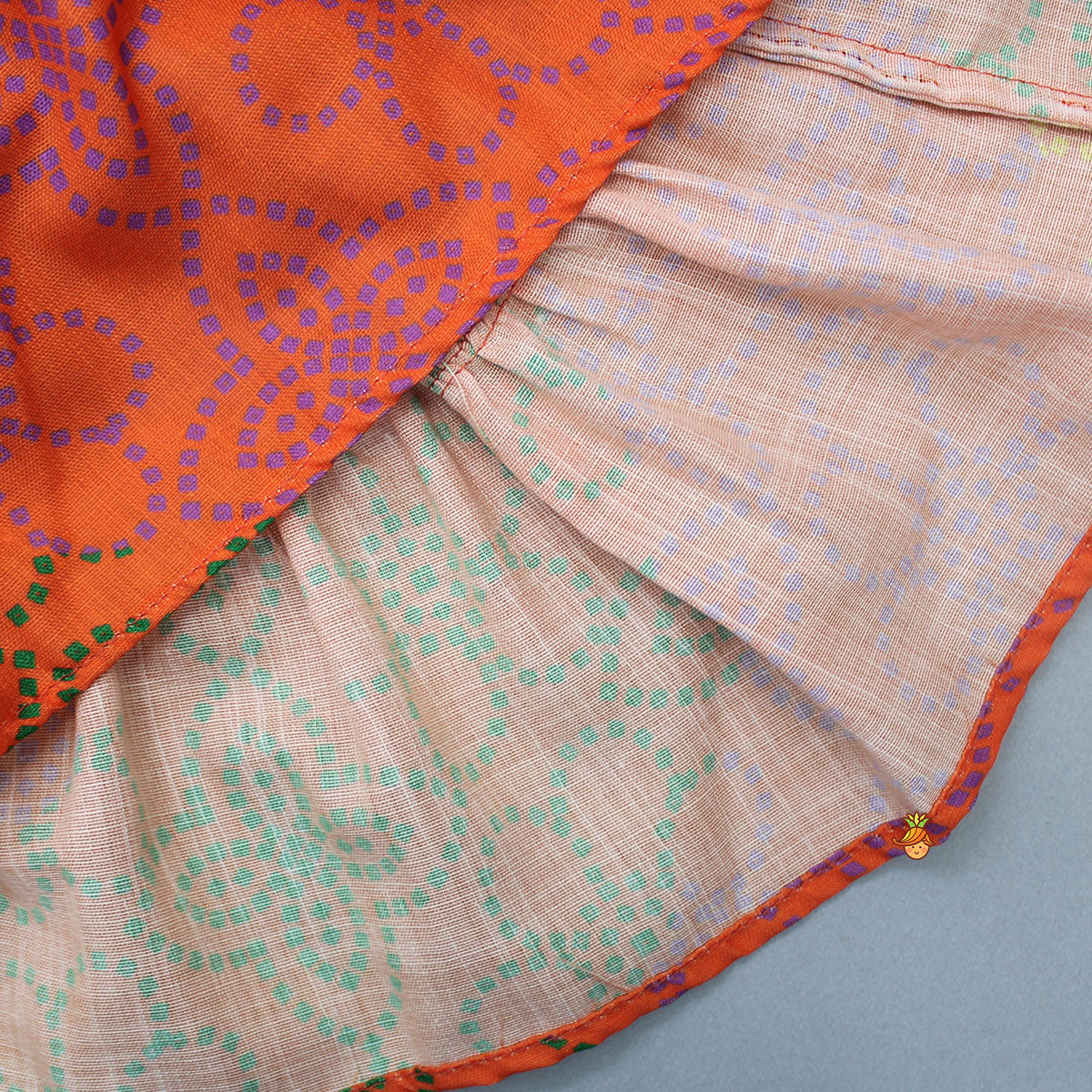 Ethnic Multicolour Bandhani Printed Tiered Kurti With Waist Bag
