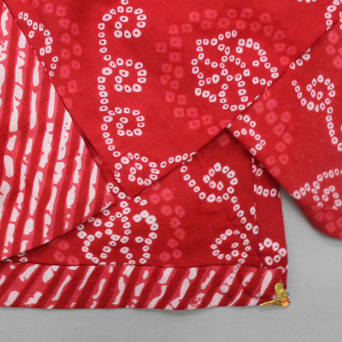 Bandhani And Leheriya Printed Red Kurta With White Pyjama