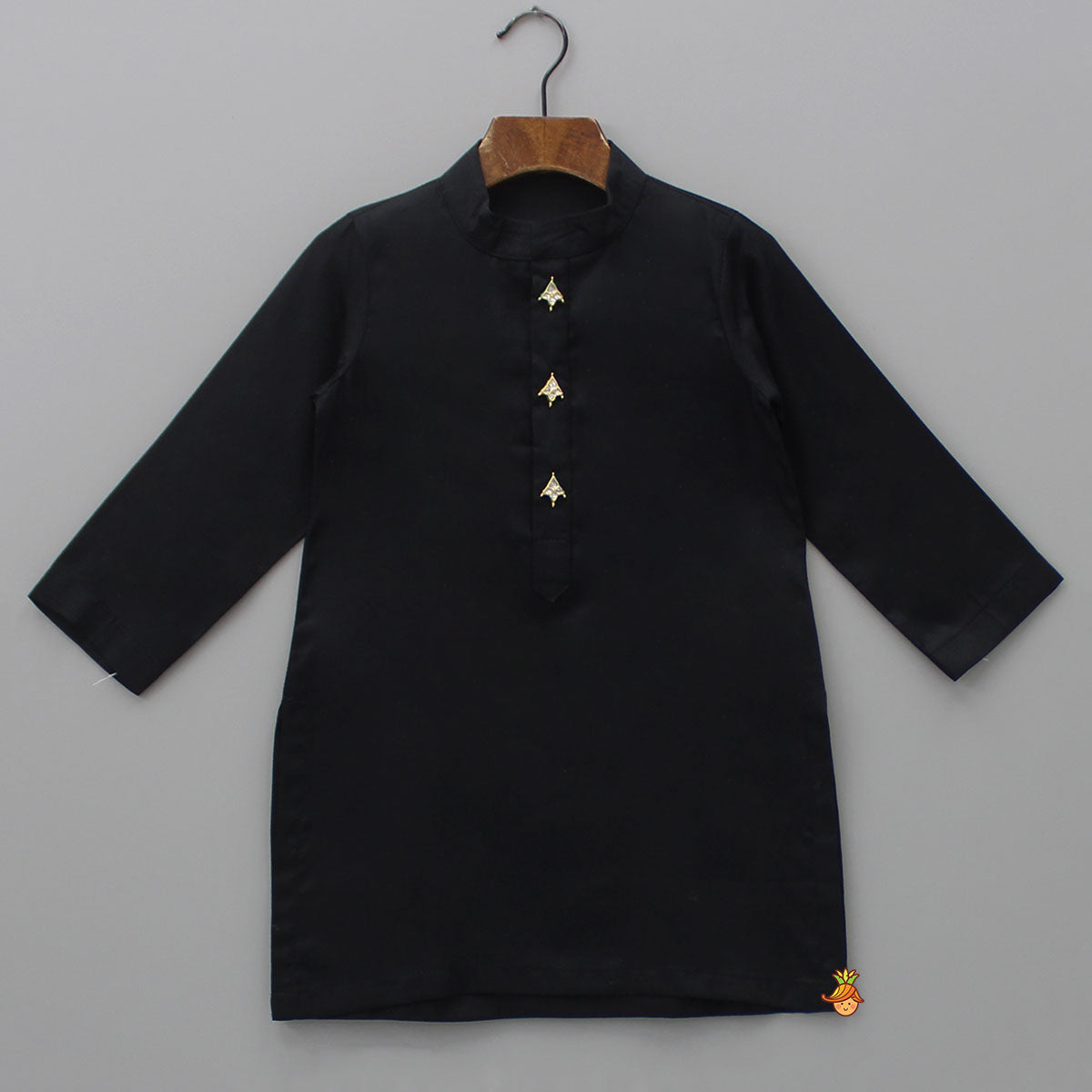 Black Silk Ethnic Kurta With Embroidered Jacket Patch Pocket And Pyjama