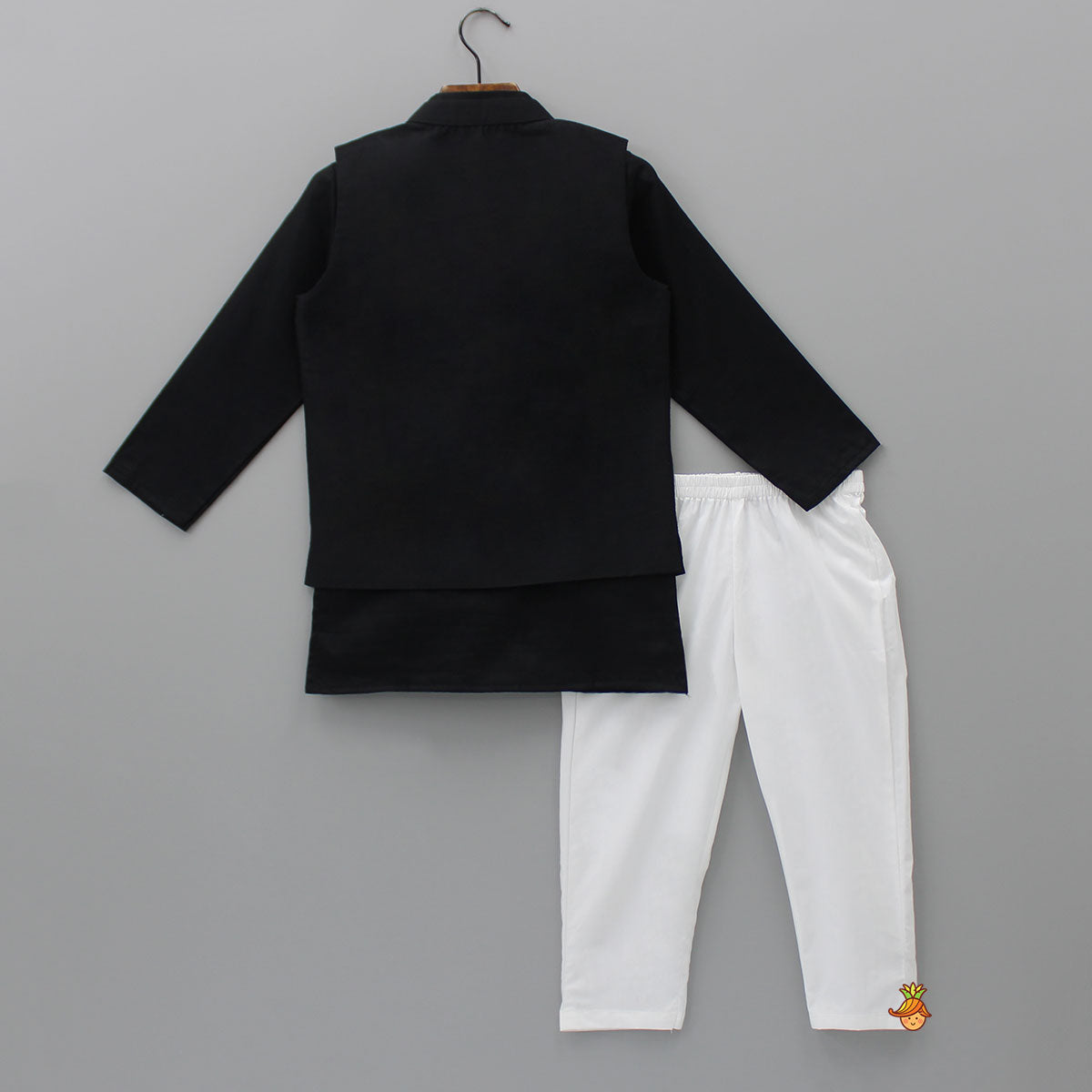 Black Embroidered Kurta With Jacket And Pyjama