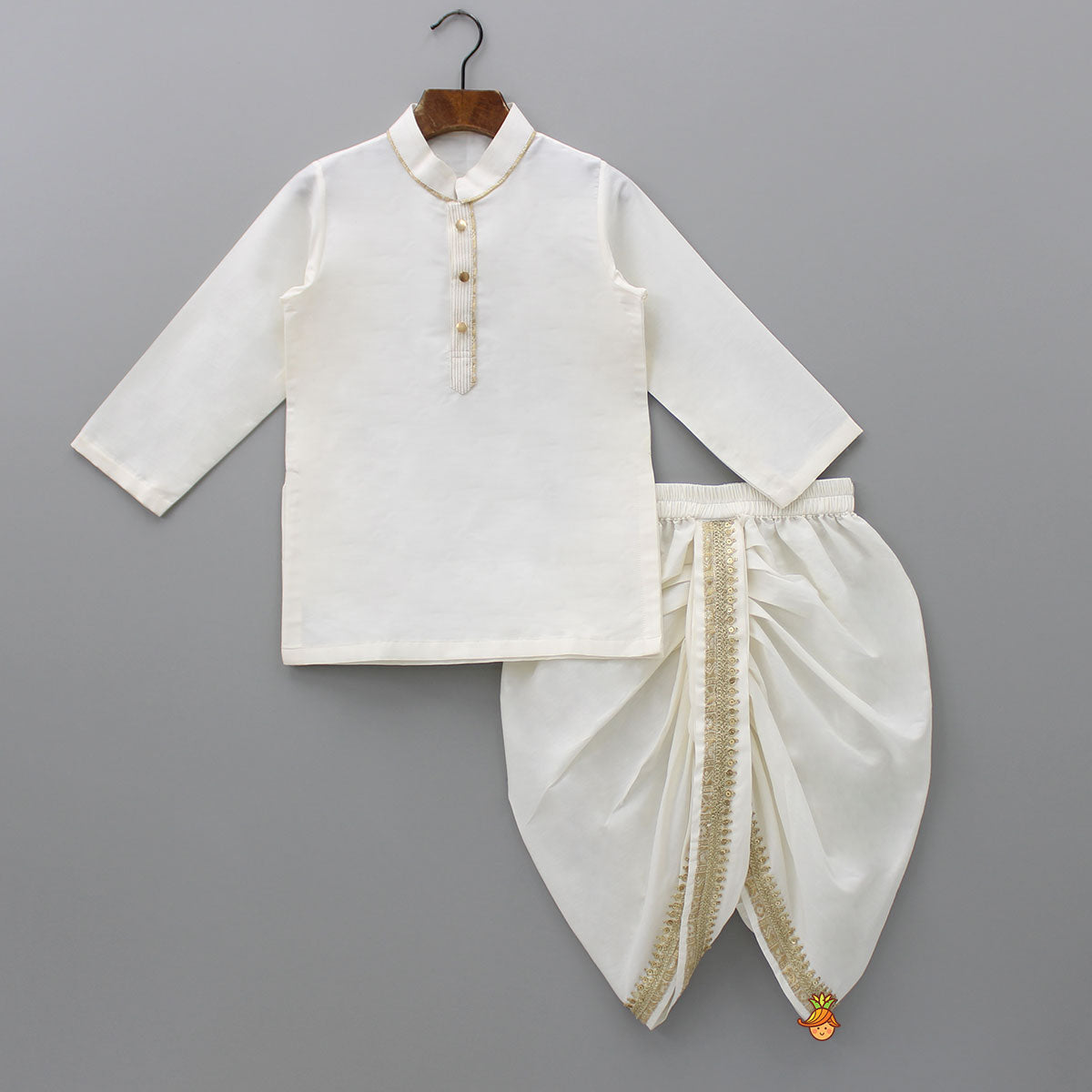 Kurta With Pocket Square Stylish Jacket And Lace Detailed Dhoti
