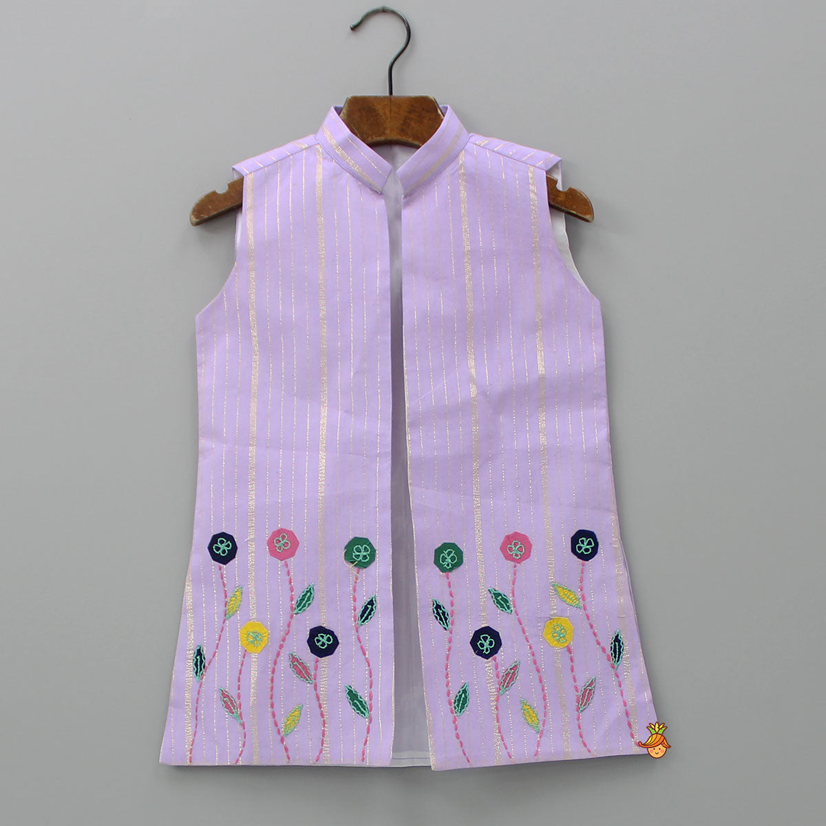 Lavender Kurta And Floral Embroidered Jacket With Churidar