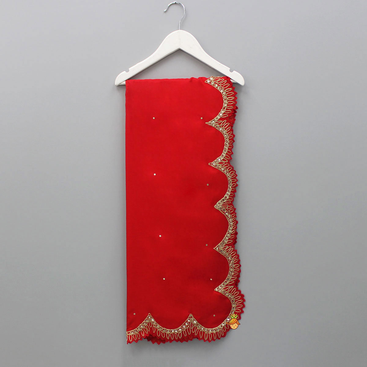 Red Dupatta With Sequins And Thread Embroidery