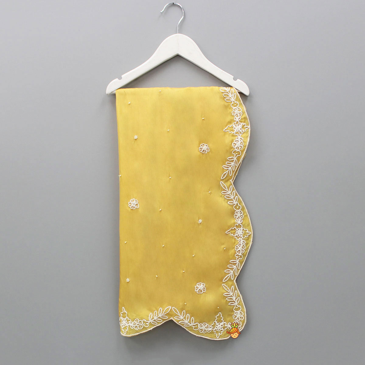 Yellow Embroidered Scalloped Dupatta