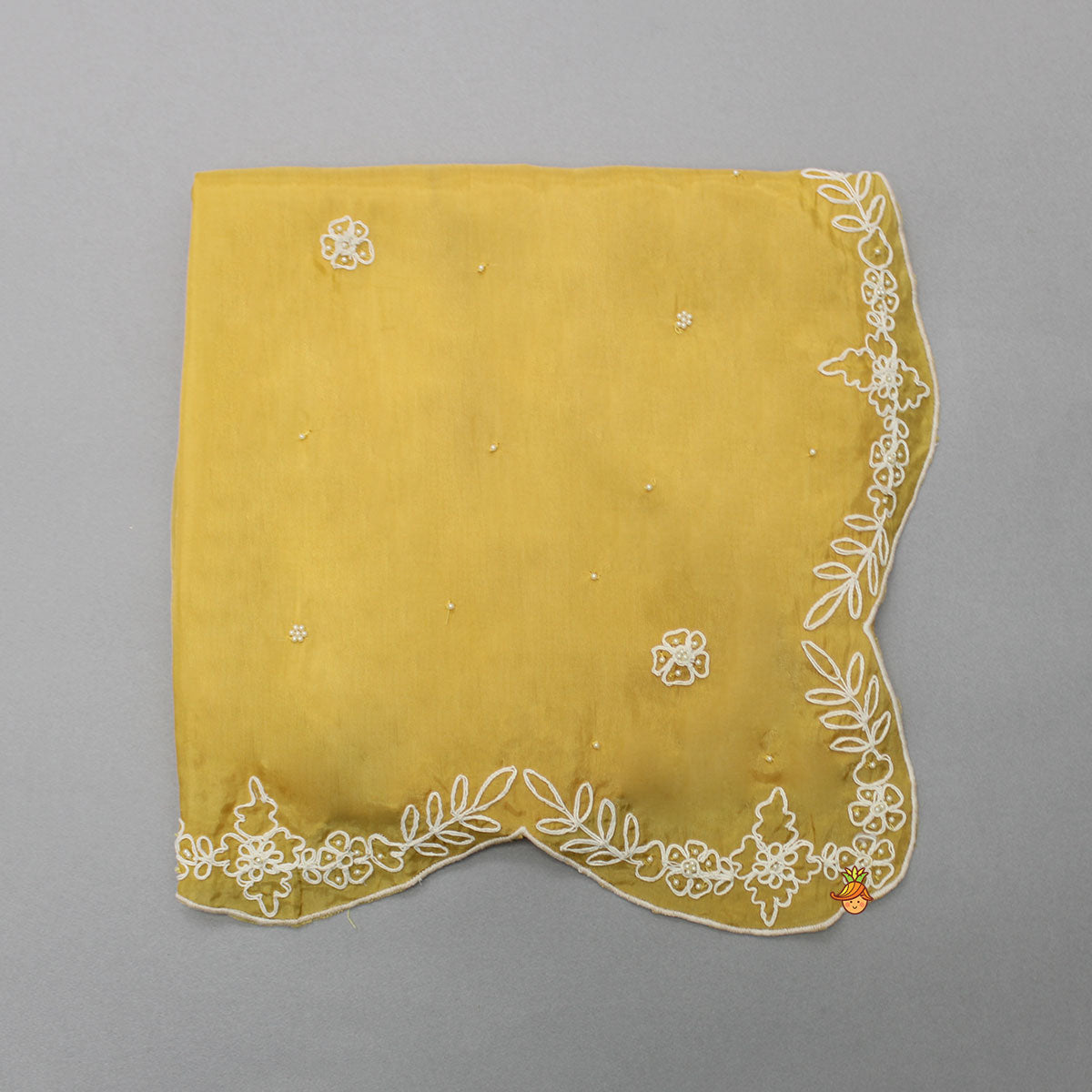 Yellow Embroidered Scalloped Dupatta