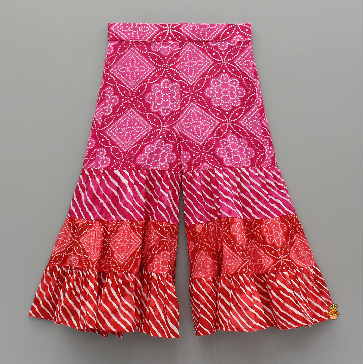 Gota Lace Detail Tie Up Top And Printed Sharara With Matching Dupatta