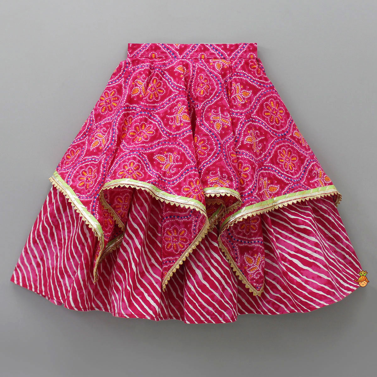 Printed Strappy Top And Layered Lehenga With Matching Dupatta