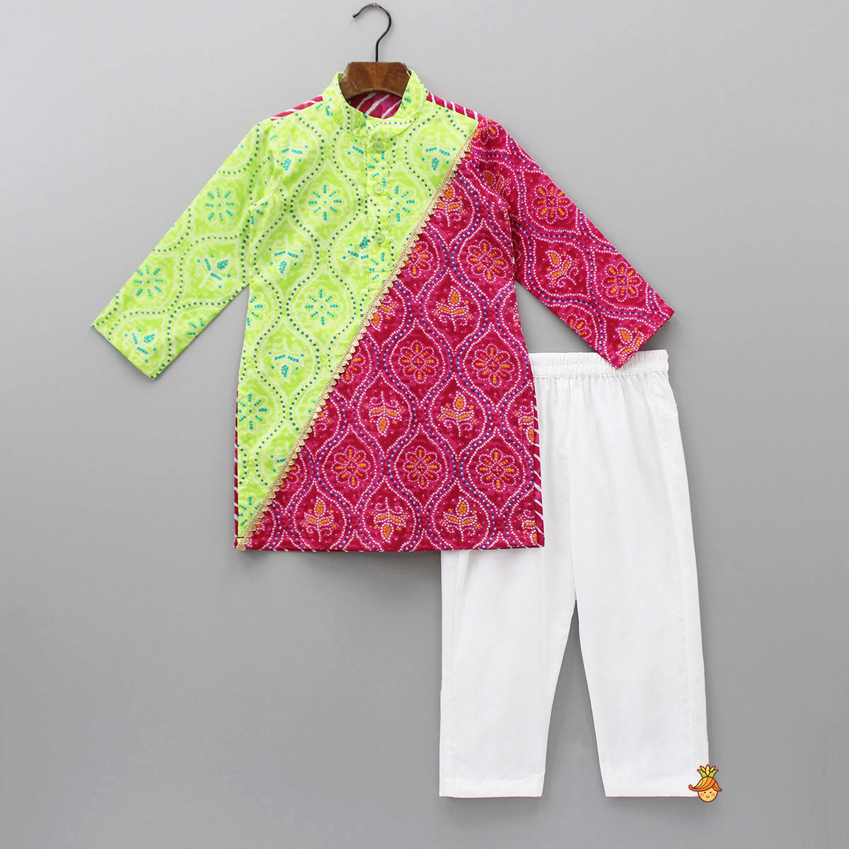 Bandhani And Leheriya Dual Printed Kurta With Pyjama