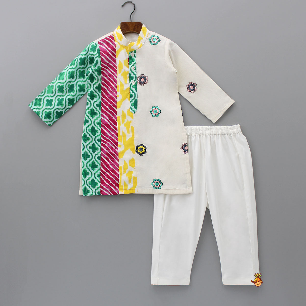 Multicoloured Printed And Embroidered Kurta With Pyjama