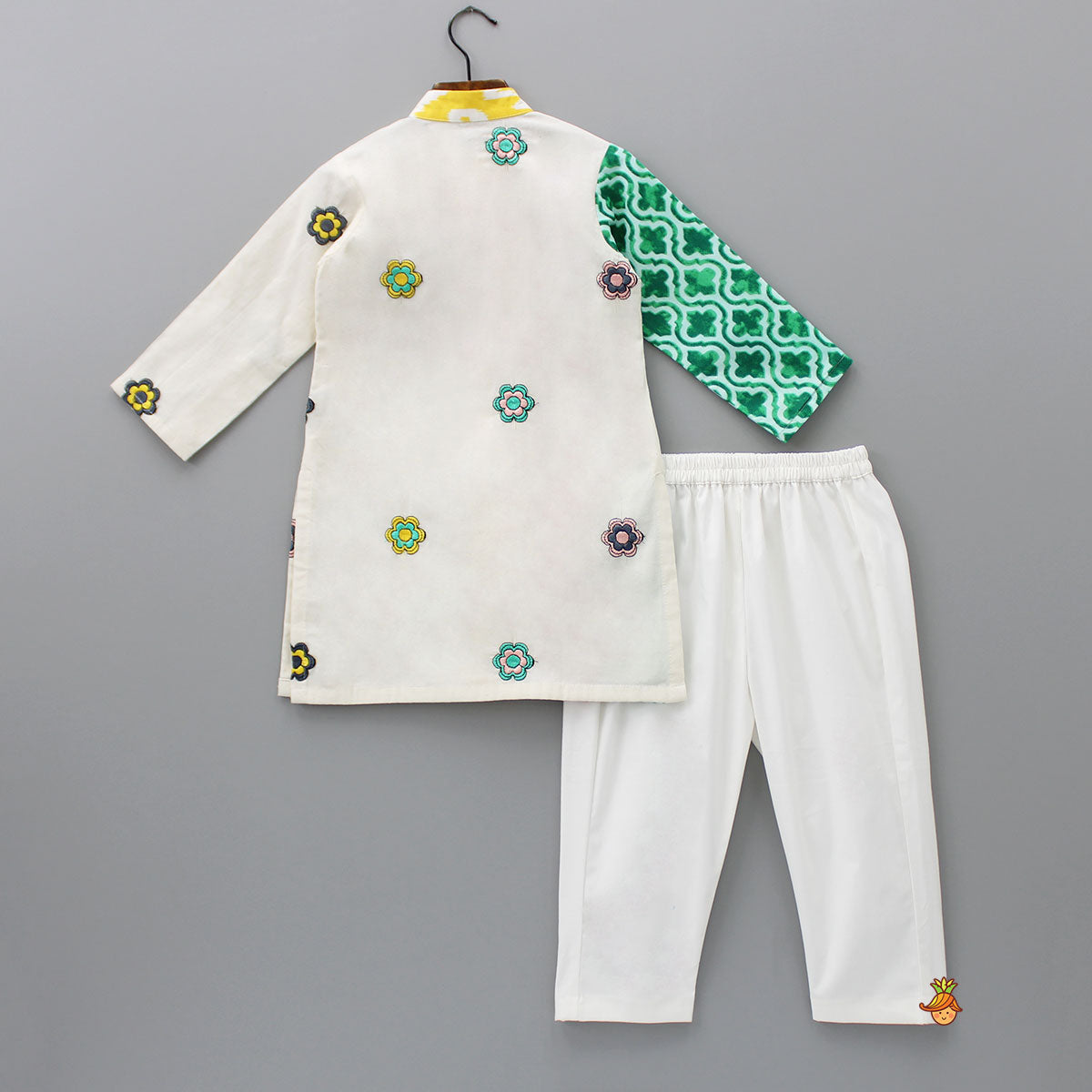 Multicoloured Printed And Embroidered Kurta With Pyjama